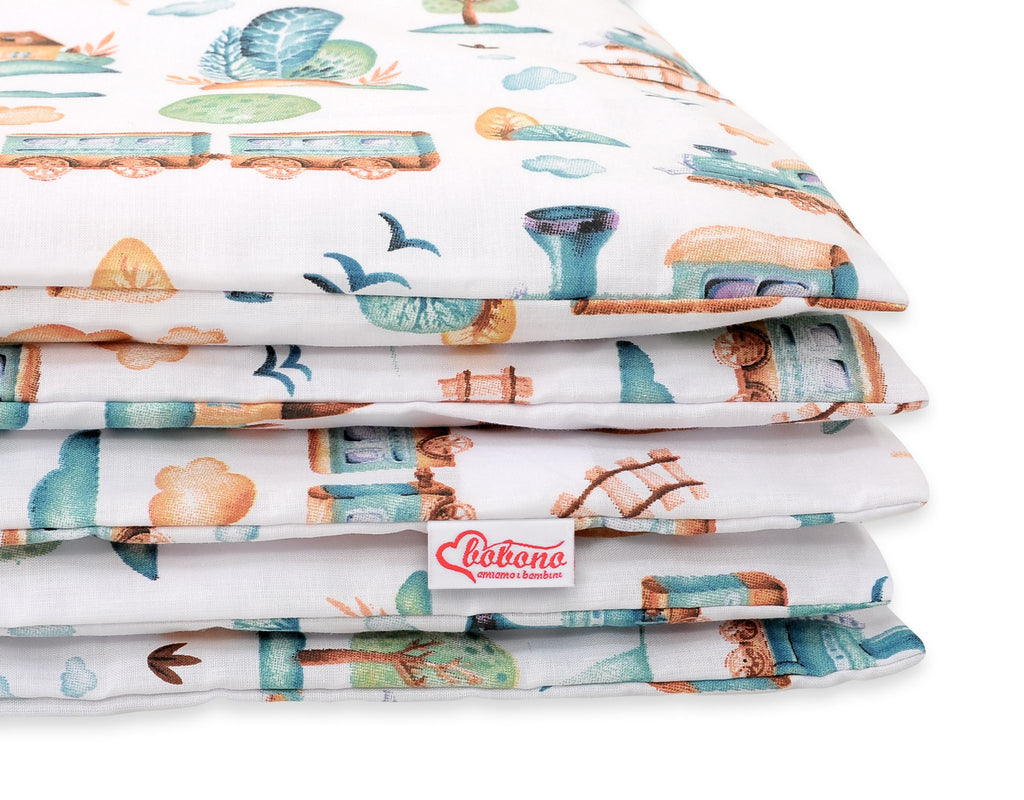 Baby cotton bedding set 2-pcs 120x90 cm- turquoise train