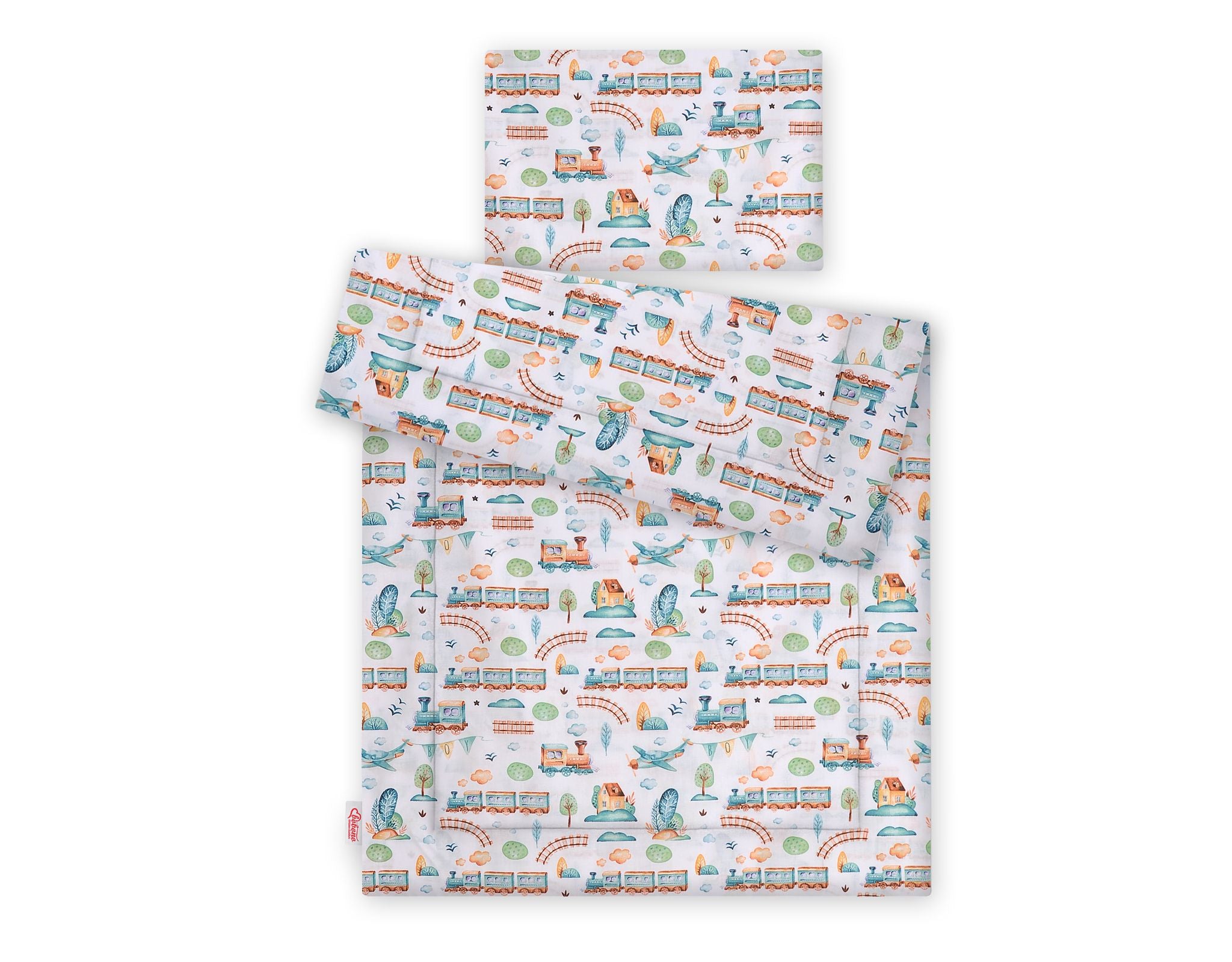 Bedding set 2-pcs with filling - turquoise train