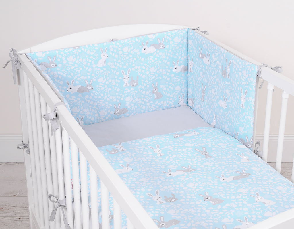 Universal double-sided bumper for cot - blue rabbits