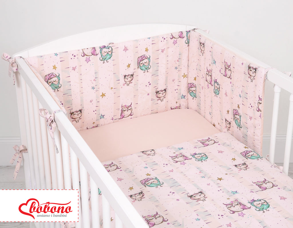 Universal bumper for cot - owls cream-mint