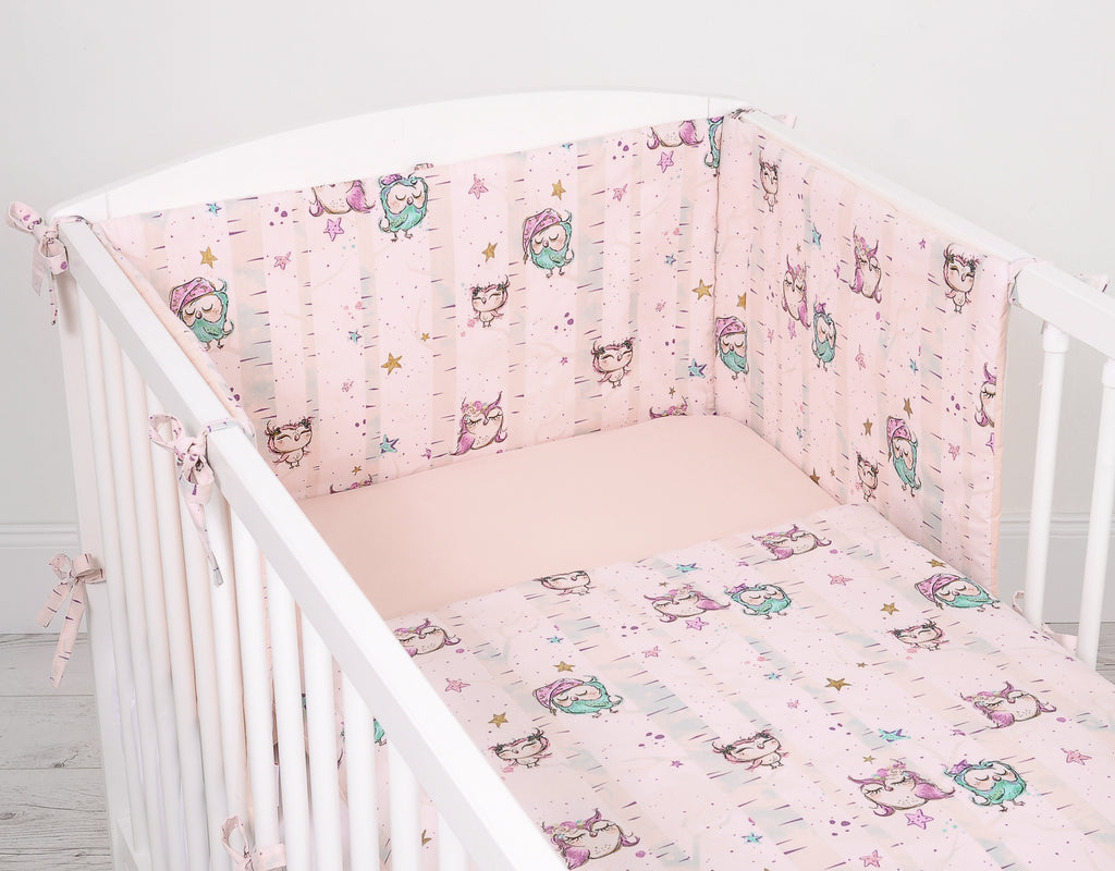 Universal bumper for cot - owls cream-mint