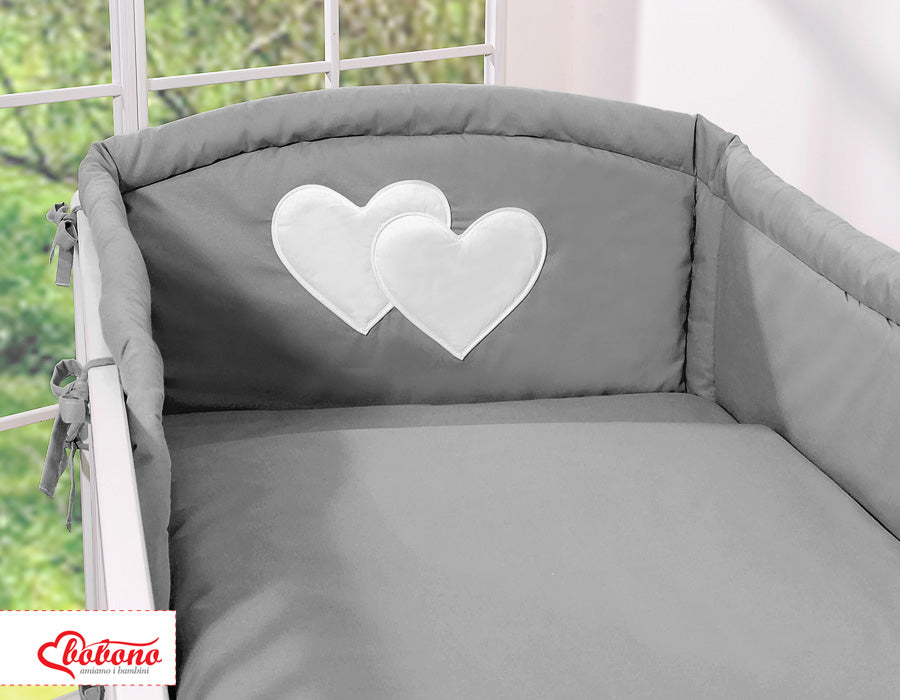 Bedding set 3-pcs 120x90 - Hanging Hearts anthracite