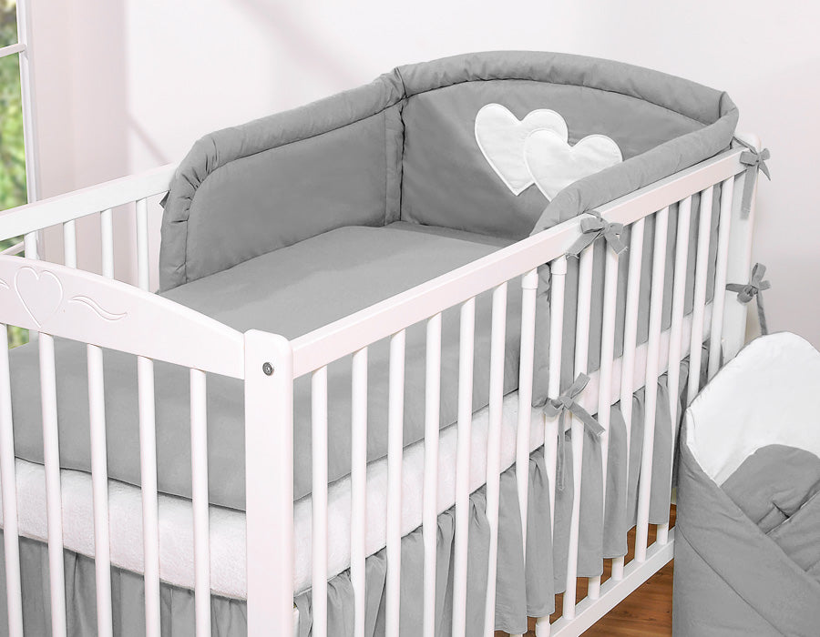 Universal crib rail bumper – Hearts anthracite