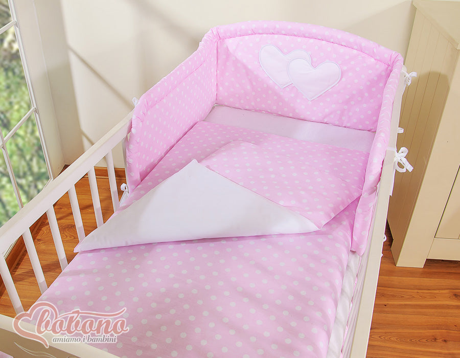 Bedding set 2-pcs 120x90 - Hanging Hearts white dots on pink