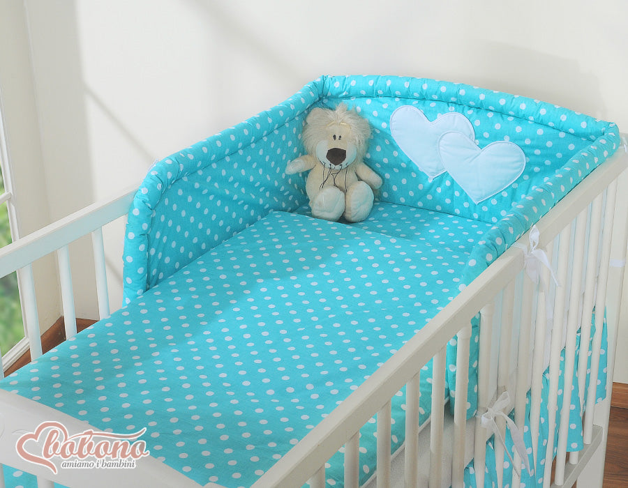 Bedding set 2-pcs 120x90 - Hanging Hearts white dots on turquoise