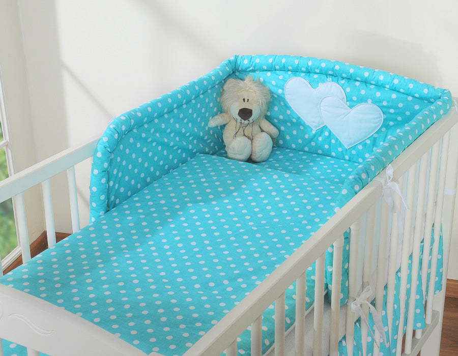 Bedding set 2-pcs 120x90 - Hanging Hearts white dots on turquoise