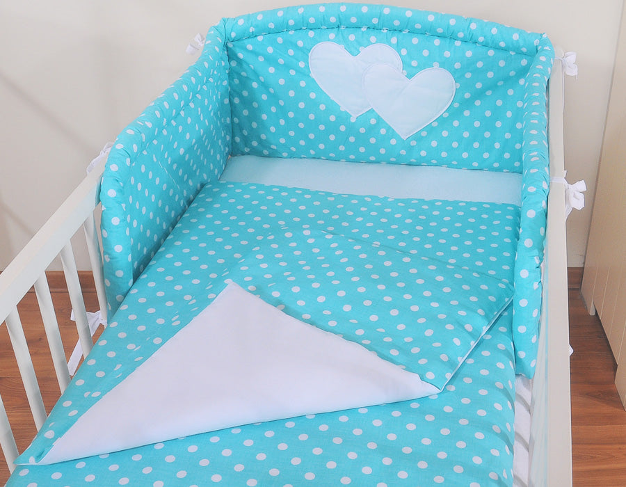 Bedding set 2-pcs- Hanging Hearts white dots on turquoise
