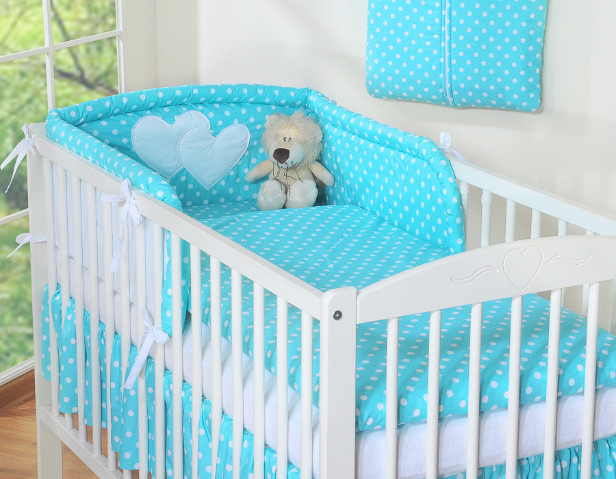 Bedding set 2-pcs- Hanging Hearts white dots on turquoise