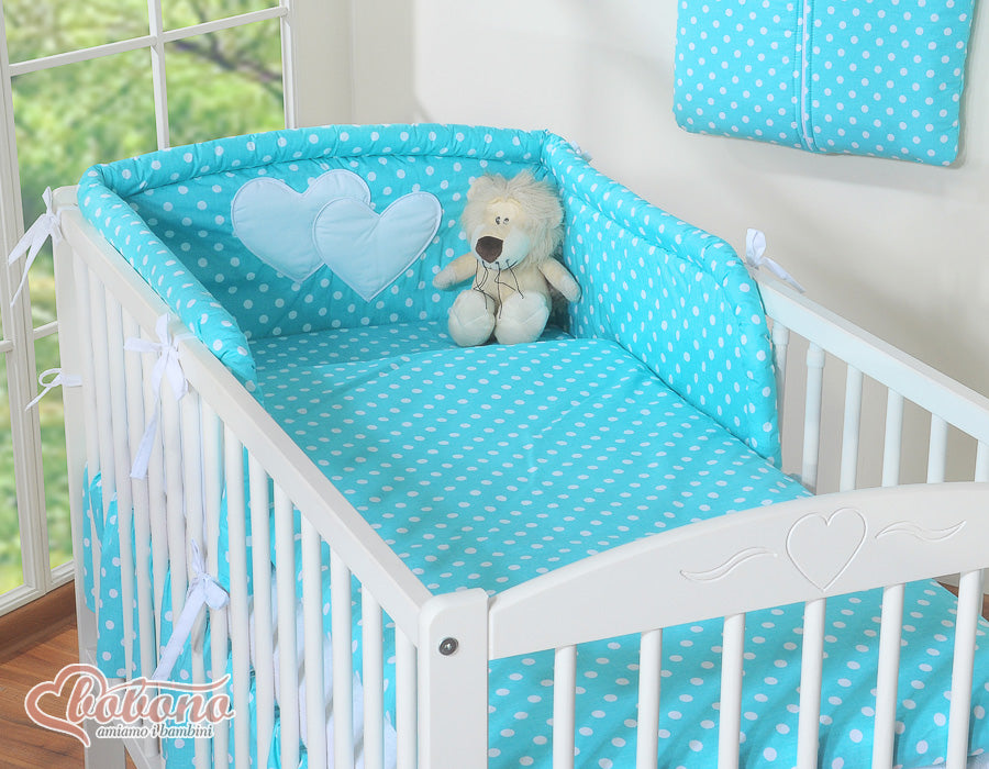 Bedding set 2-pcs 120x90 - Hanging Hearts white dots on turquoise