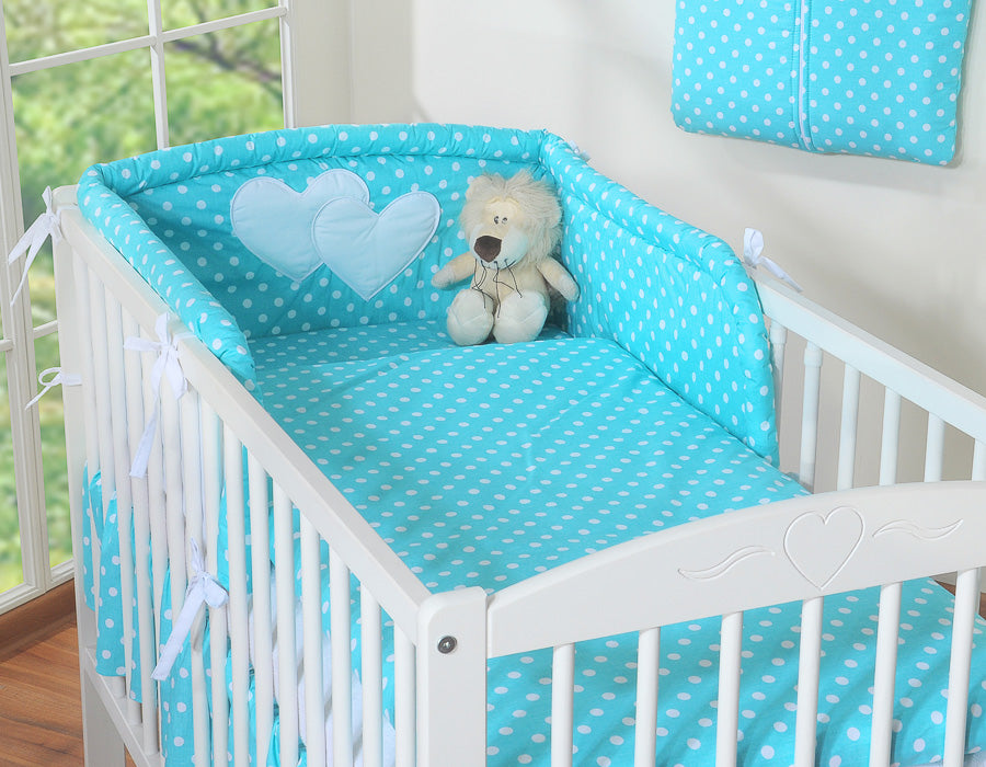 Bedding set 2-pcs 120x90 - Hanging Hearts white dots on turquoise