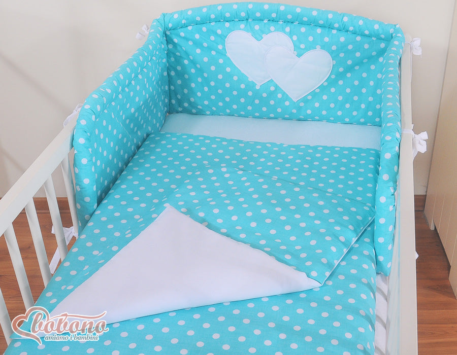 Bedding set 2-pcs 120x90 - Hanging Hearts white dots on turquoise