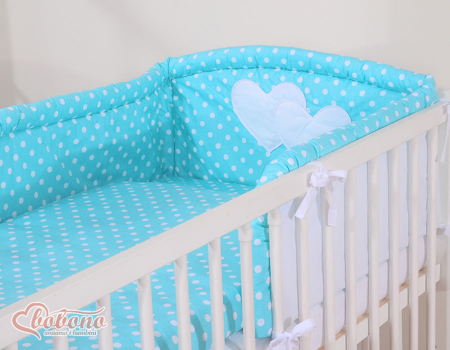 Bedding set 2-pcs 120x90 - Hanging Hearts white dots on turquoise