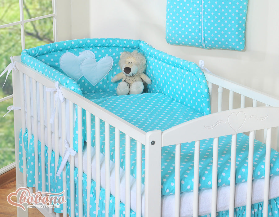 Bedding set 2-pcs 120x90 - Hanging Hearts white dots on turquoise