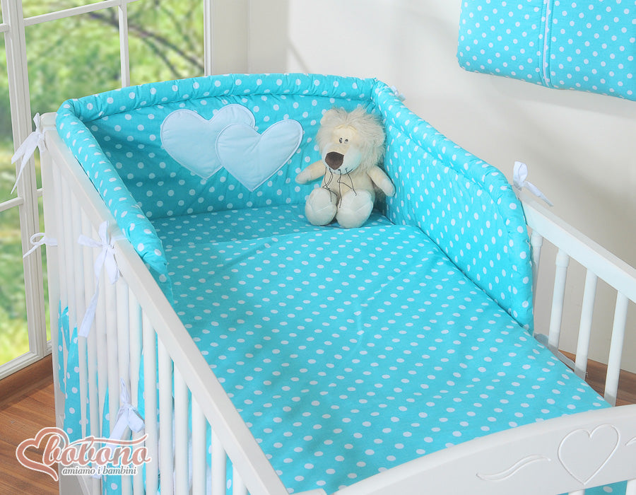 Bedding set 2-pcs 120x90 - Hanging Hearts white dots on turquoise