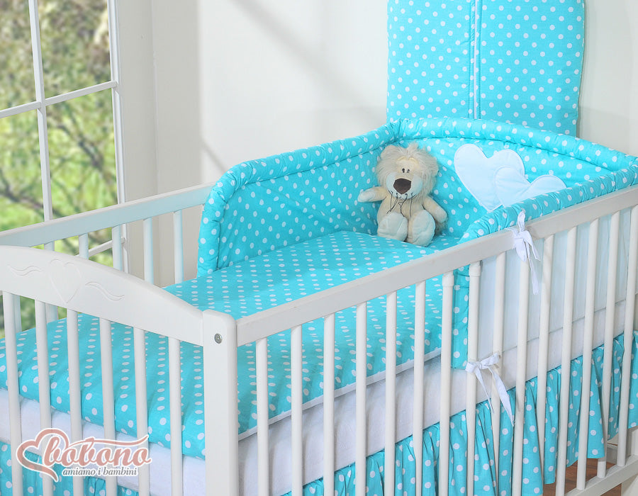 Bedding set 2-pcs 120x90 - Hanging Hearts white dots on turquoise