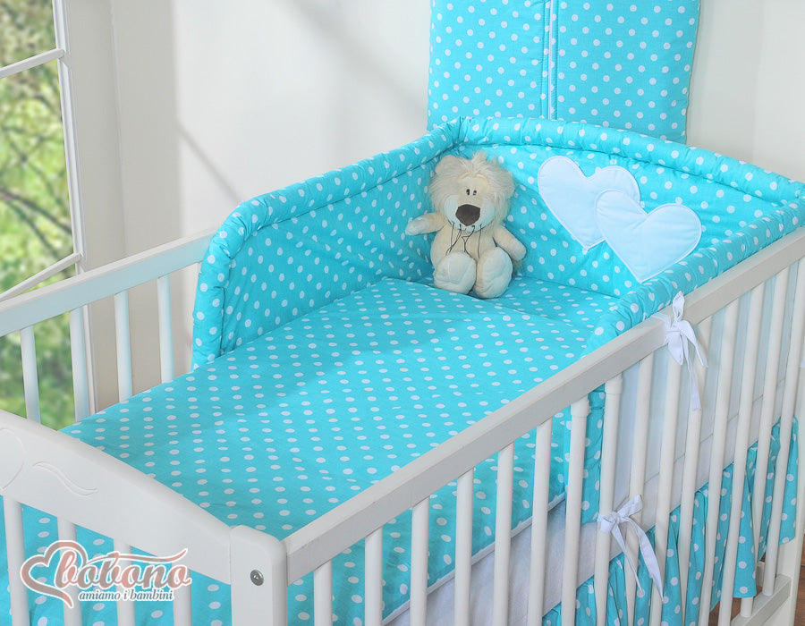 Bedding set 2-pcs 120x90 - Hanging Hearts white dots on turquoise