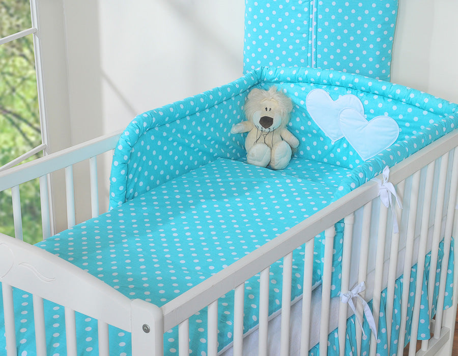 Bedding set 2-pcs 120x90 - Hanging Hearts white dots on turquoise