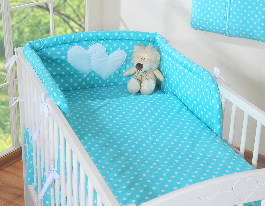 Bedding set 2-pcs 120x90 - Hanging Hearts white dots on turquoise