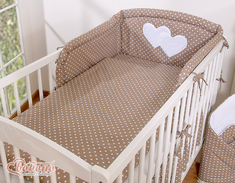Bedding set 2-pcs 120x90 -  Hanging Hearts white dots on brown