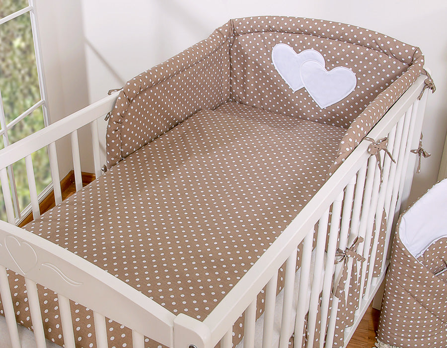 Bedding set 2-pcs 120x90 -  Hanging Hearts white dots on brown