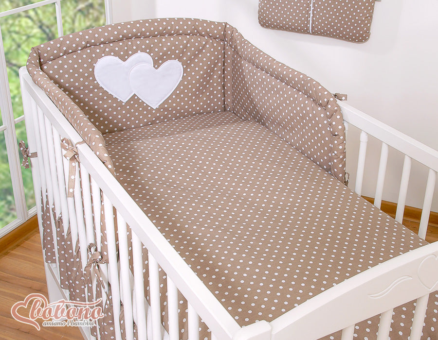 Bedding set 2-pcs 120x90 -  Hanging Hearts white dots on brown