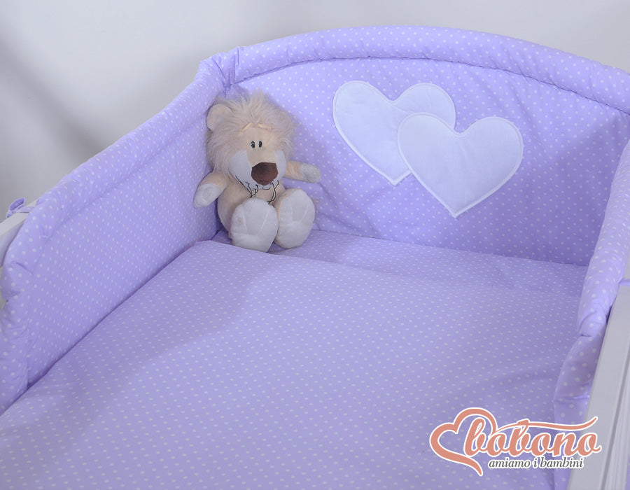 Bedding set 2-pcs 120x90 - Hanging Hearts white polka dots on lilac