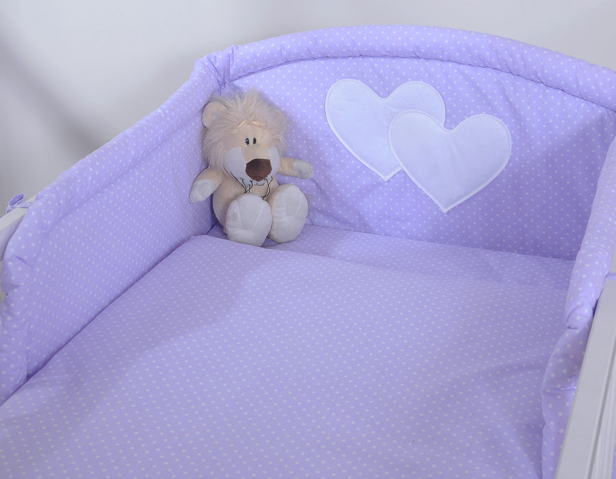 Bedding set 2-pcs- Hanging Hearts white polka dots on lilac