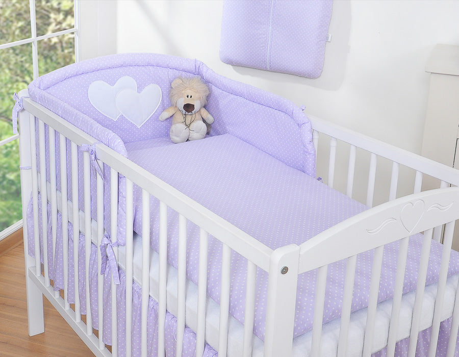 Bedding set 2-pcs- Hanging Hearts white polka dots on lilac