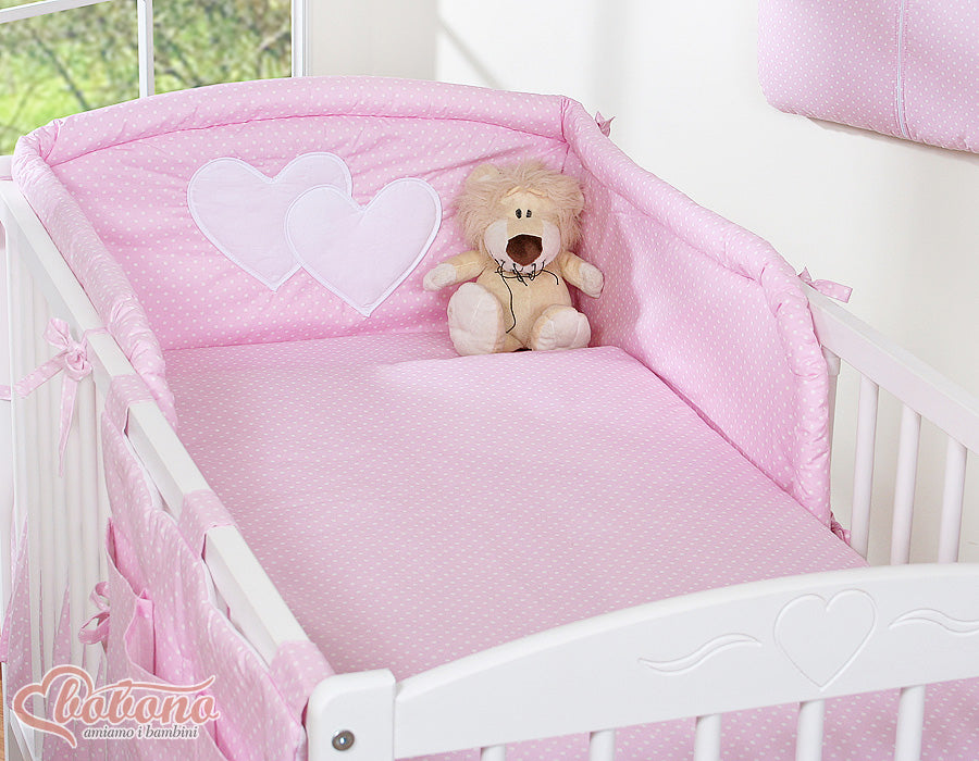 Bedding set 2-pcs 120x90 - Hanging Hearts white polka dots on pink