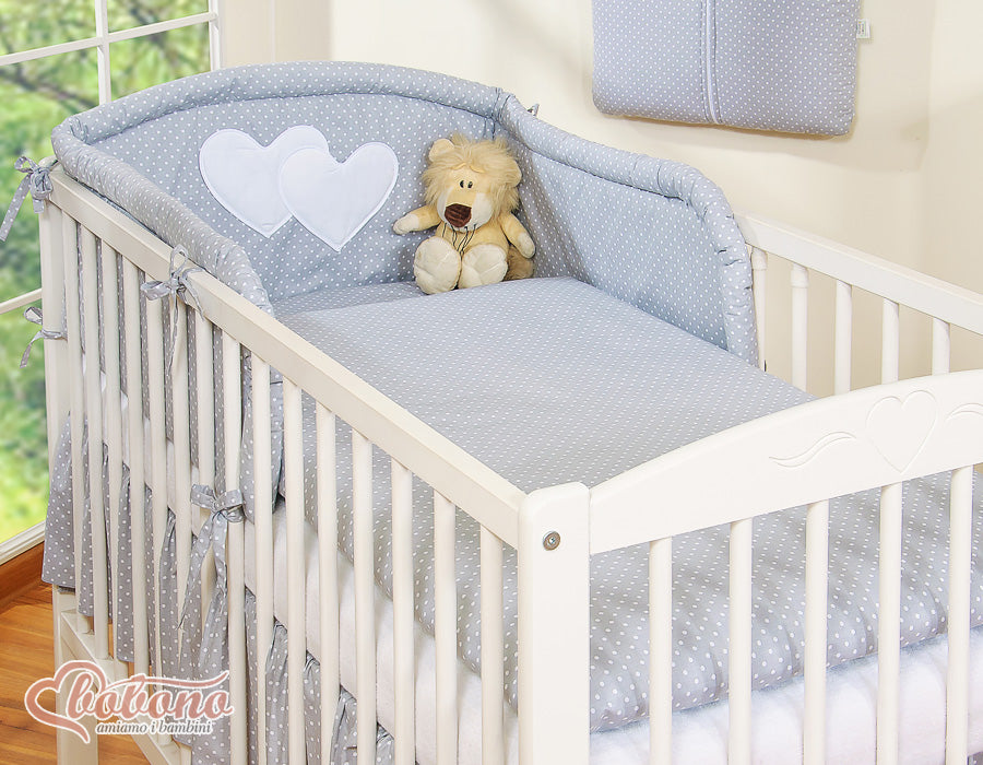 Bedding set 2-pcs- Hanging Hearts white polka dots on grey