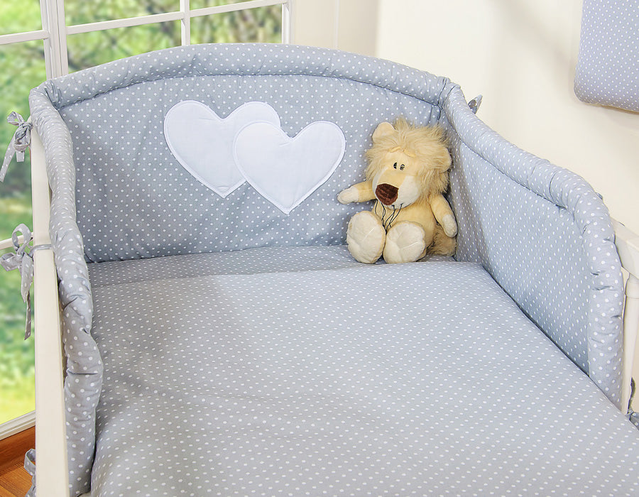 Bedding set 2-pcs- Hanging Hearts white polka dots on grey