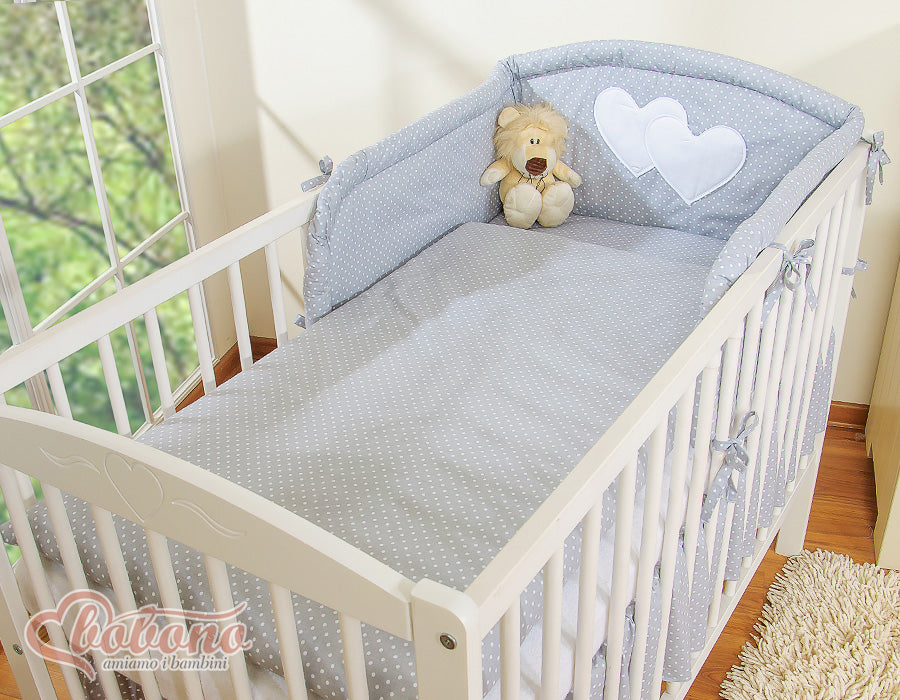 Bedding set 2-pcs- Hanging Hearts white polka dots on grey