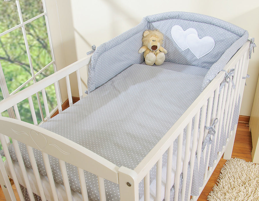 Bedding set 2-pcs- Hanging Hearts white polka dots on grey