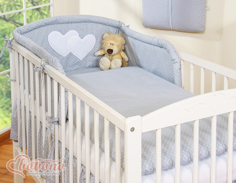 Bedding set 2-pcs- Hanging Hearts white polka dots on grey