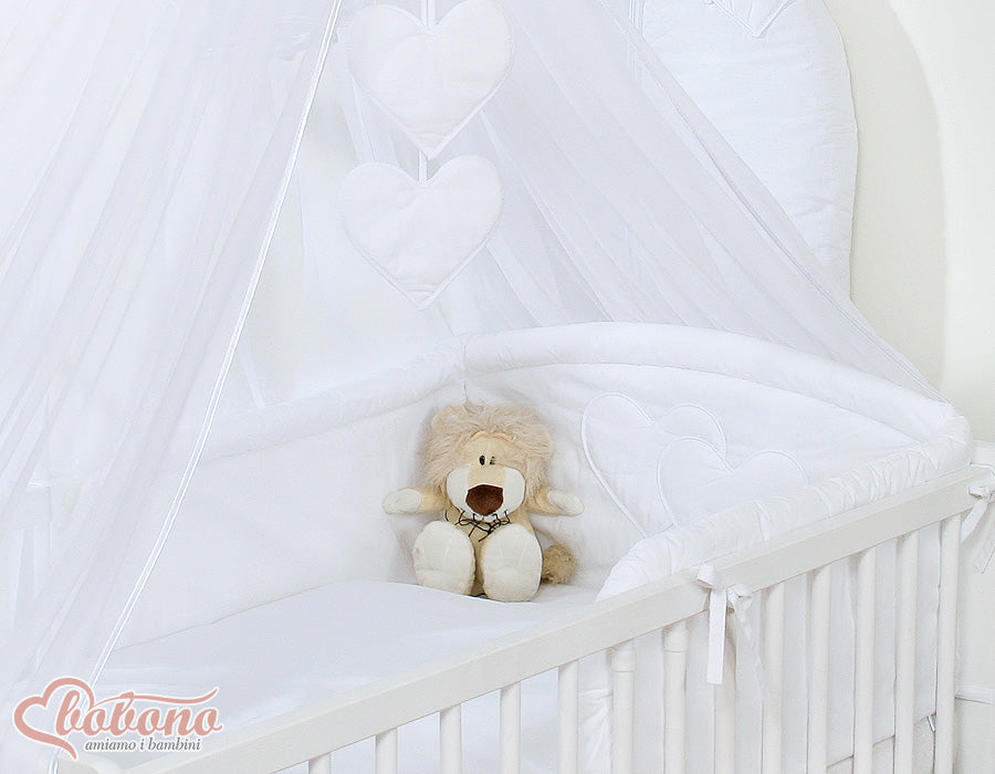 Bedding set 5-pcs with mosquito-net- Hanging Hearts white