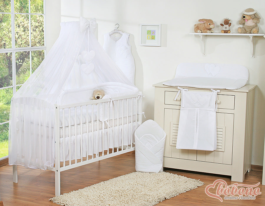 Bedding set 5-pcs with mosquito-net- Hanging Hearts white