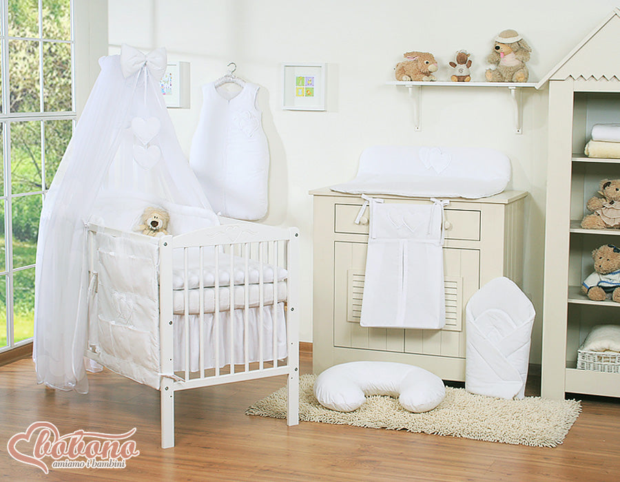 Bedding set 5-pcs with mosquito-net- Hanging Hearts white