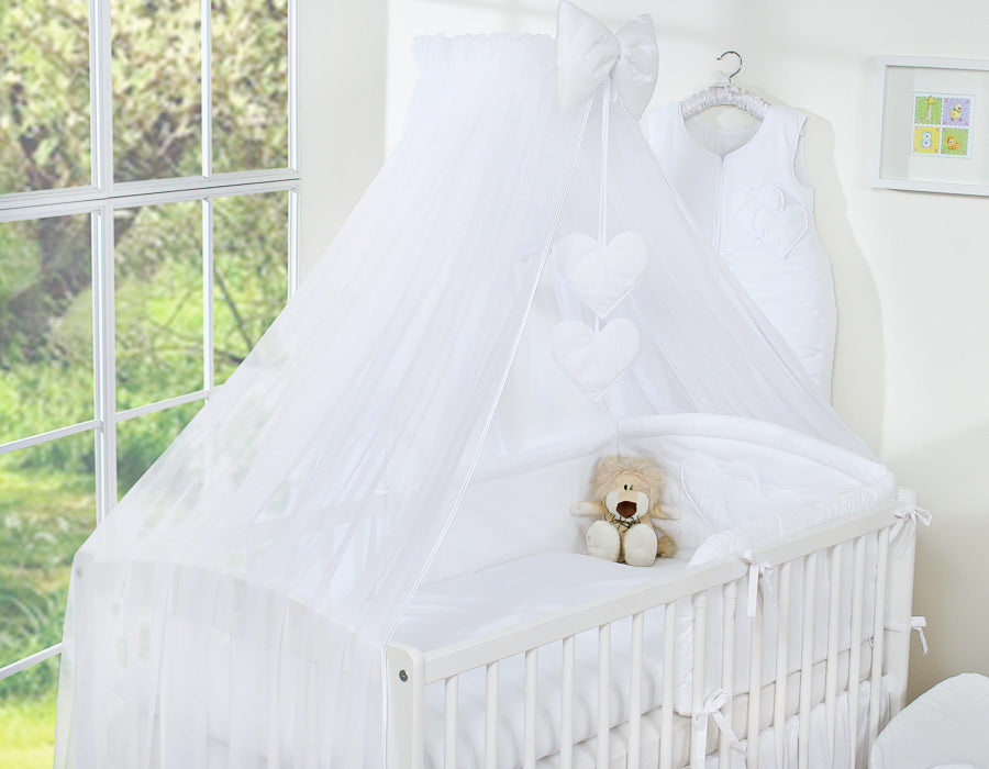 Bedding set 5-pcs with mosquito-net- Hanging Hearts white