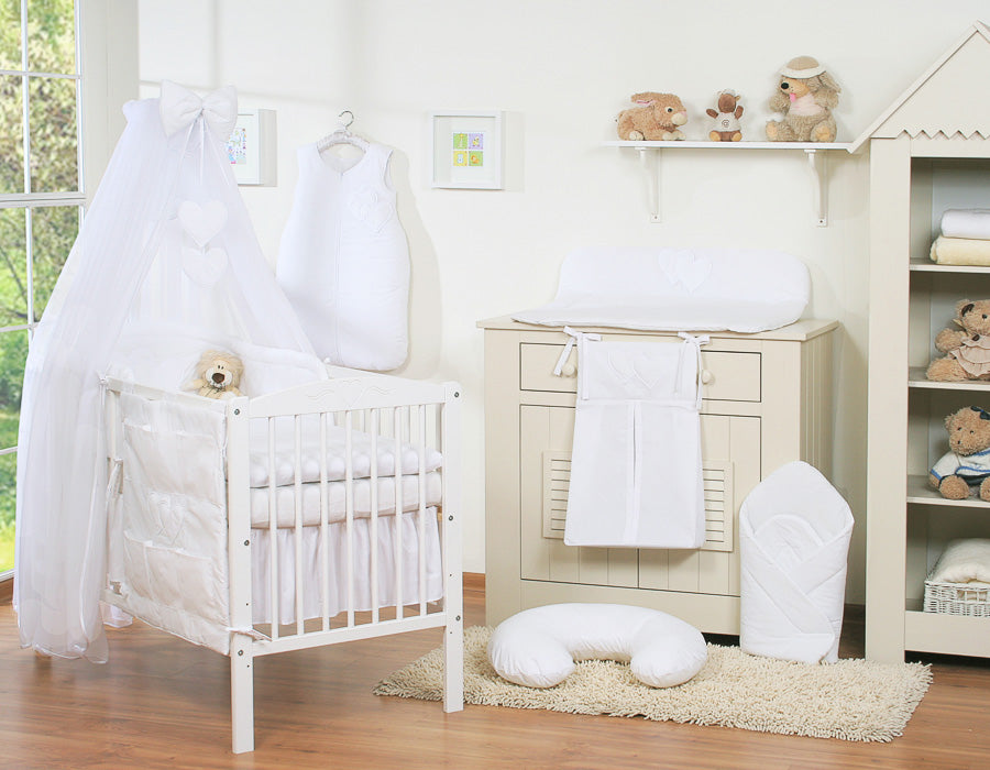 Bedding set 5-pcs with mosquito-net- Hanging Hearts white