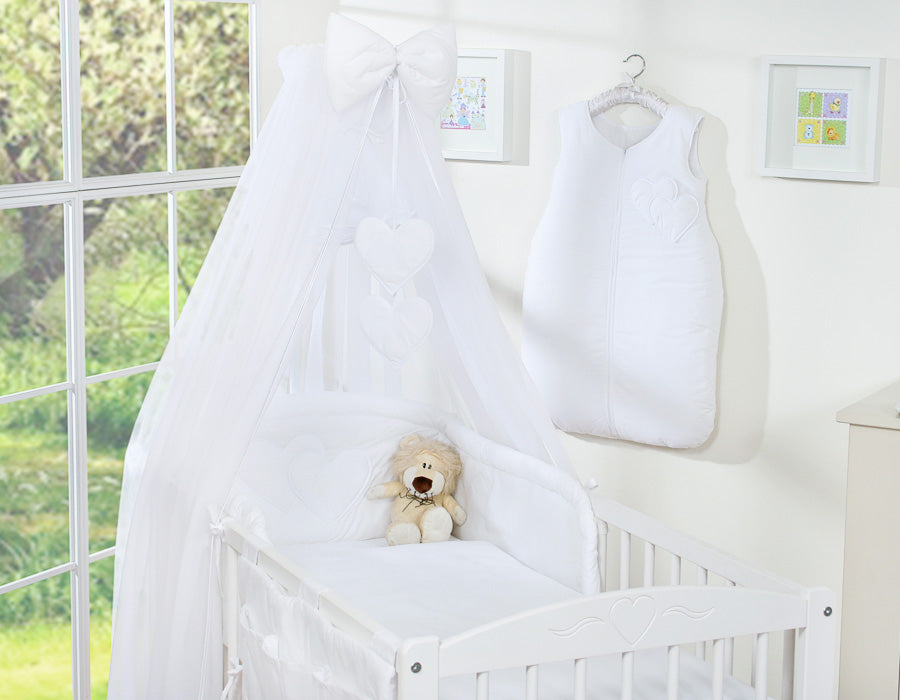Bedding set 5-pcs with mosquito-net- Hanging Hearts white