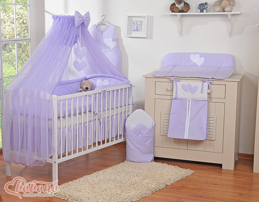 Bedding set 5-pcs with mosquito-net- Hanging Hearts lilac