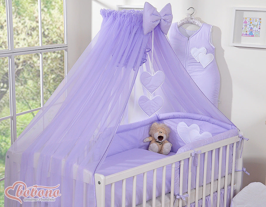 Bedding set 5-pcs with mosquito-net- Hanging Hearts lilac