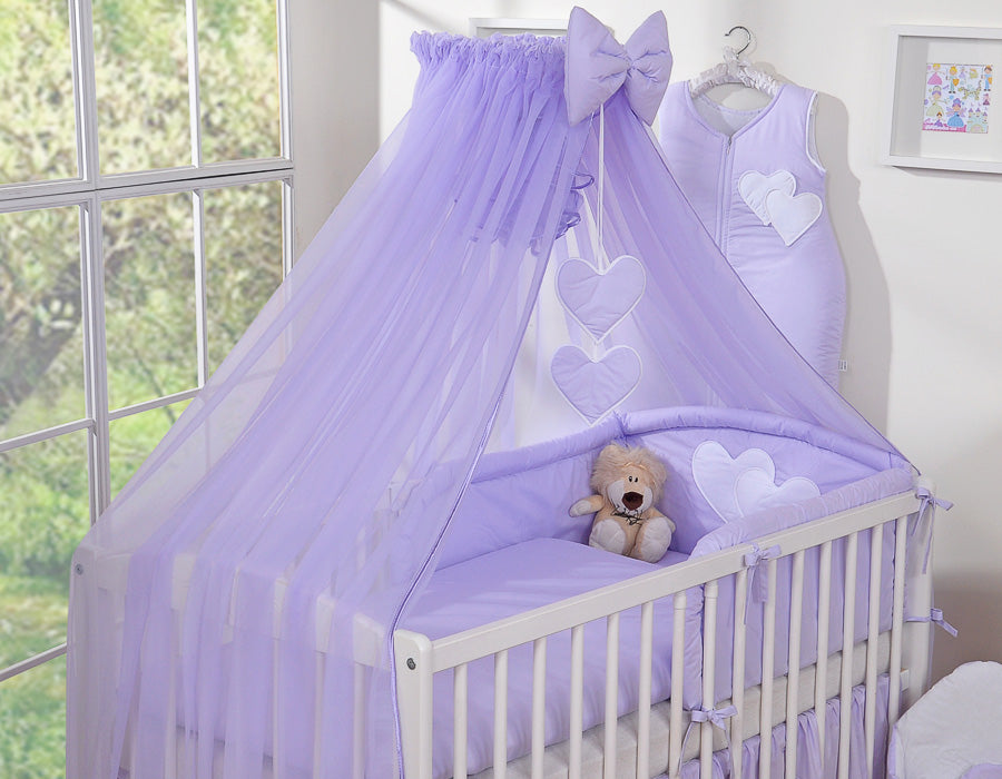 Bedding set 5-pcs with mosquito-net- Hanging Hearts lilac