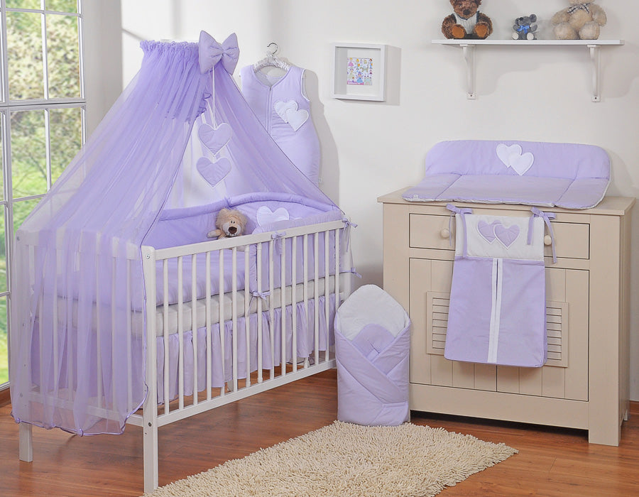 Bedding set 5-pcs with mosquito-net- Hanging Hearts lilac