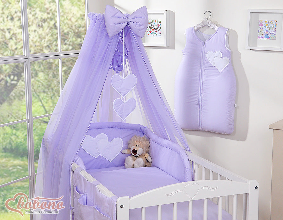 Bedding set 5-pcs with mosquito-net- Hanging Hearts lilac