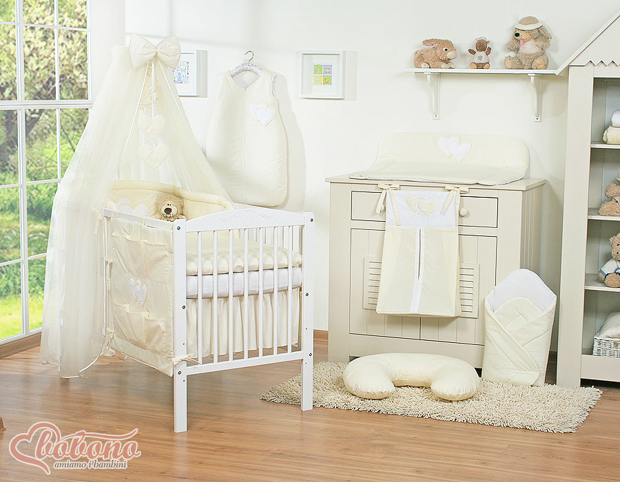 Bedding set 5-pcs with mosquito-net- Hanging Hearts cream