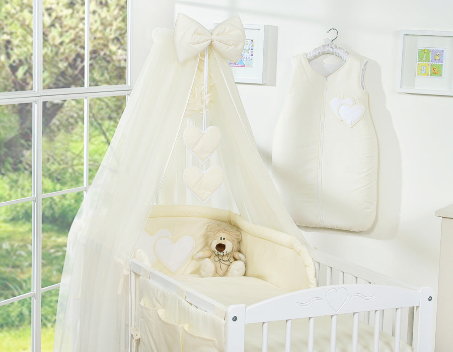 Bedding set 5-pcs with mosquito-net- Hanging Hearts cream