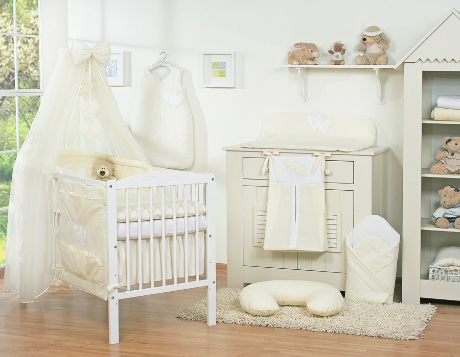 Bedding set 5-pcs with mosquito-net- Hanging Hearts cream