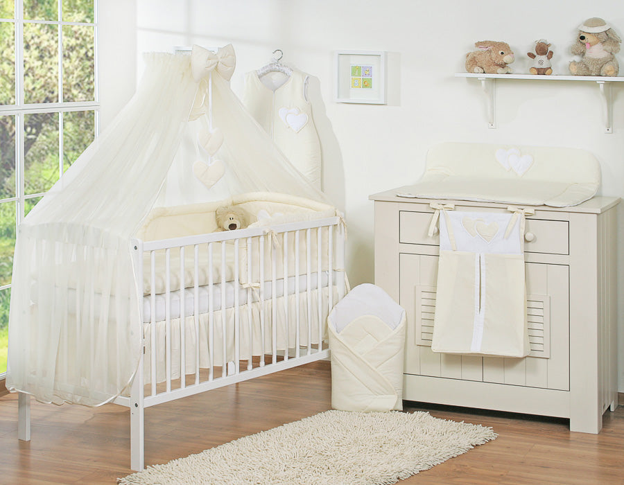 Bedding set 5-pcs with mosquito-net- Hanging Hearts cream