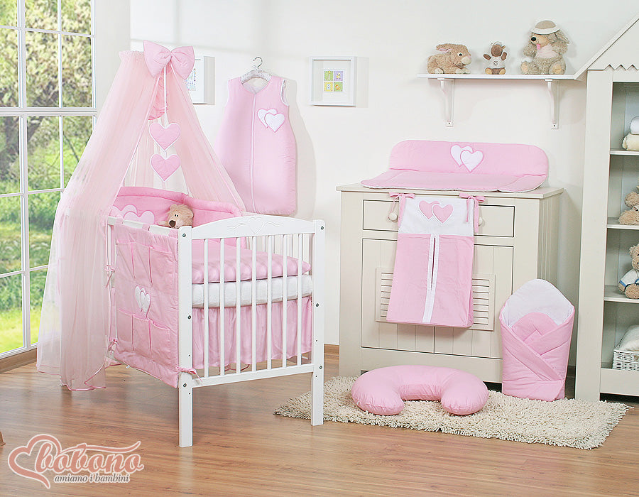 Bedding set 5-pcs with mosquito-net- Hanging Hearts pink